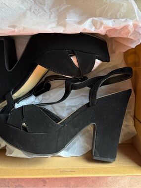 Black Platform Block Heel Slingback Sandals
